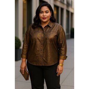 Chico’s Design Bronze Crinkle Textured Button-Up Shirt Jacket – Size 3 (XL/16-18